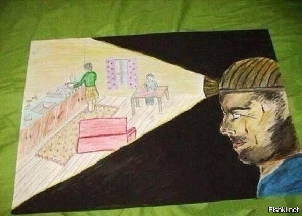 Рисунок ребенка, у которого отец работает шахтером