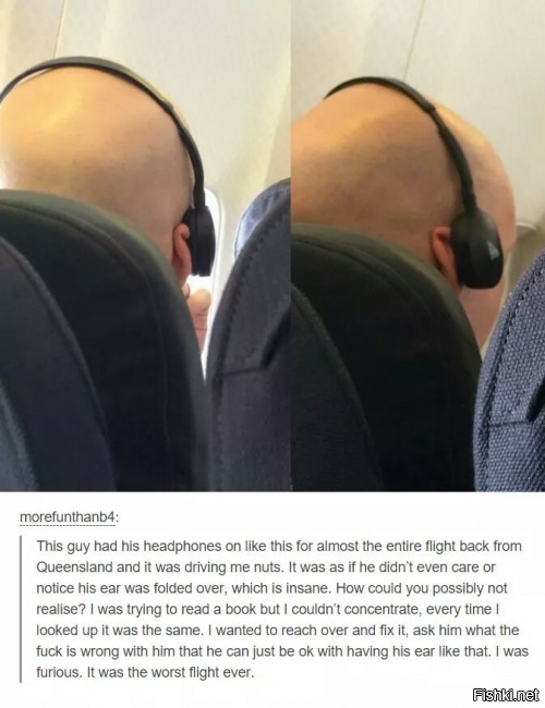 Наушники этого парня были надеты таким образом на протяжении всего полета из ...