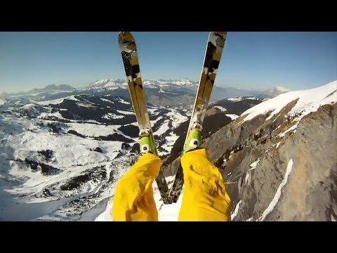 Лыжный прыжок с ужасающе высокой скалы Маттиаса Жиро!
