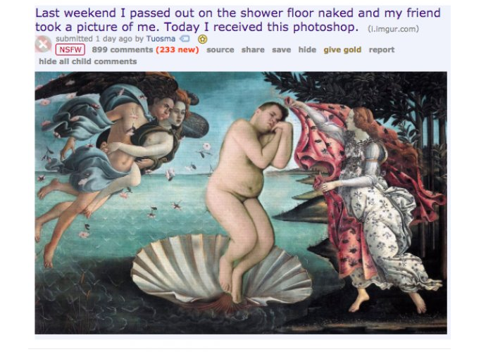 Чувак вырубился голым на полу в ванной, а друзья увековечили его образ в "фотожабах"