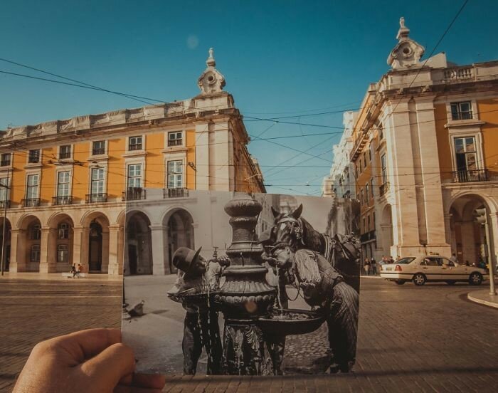 Исторические фото на фоне современных мест