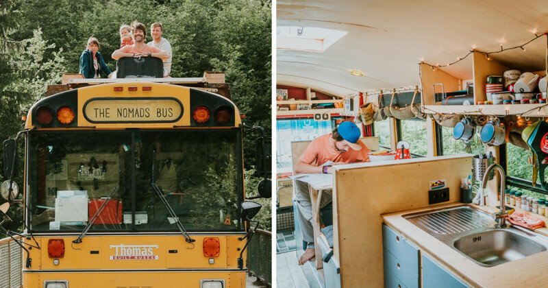 Семья превратила старый школьный автобус в хостел на колесах