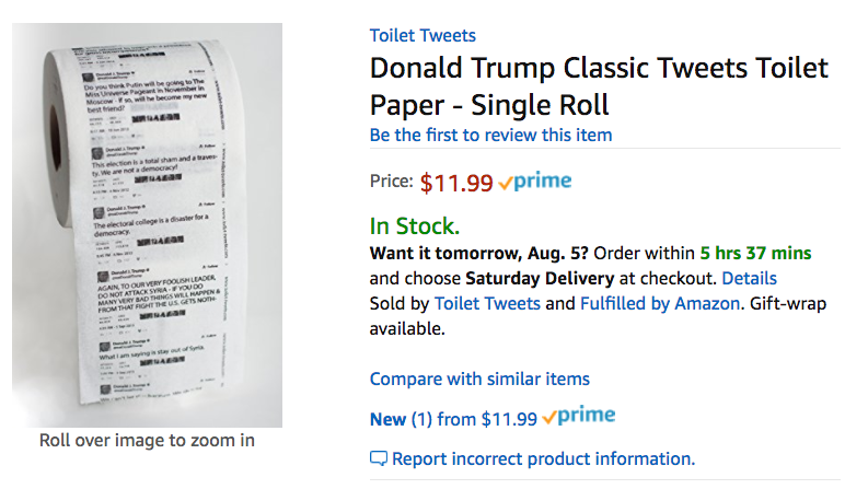 Туалетная бумага с твитами Трампа стала хитом продаж на Amazon
