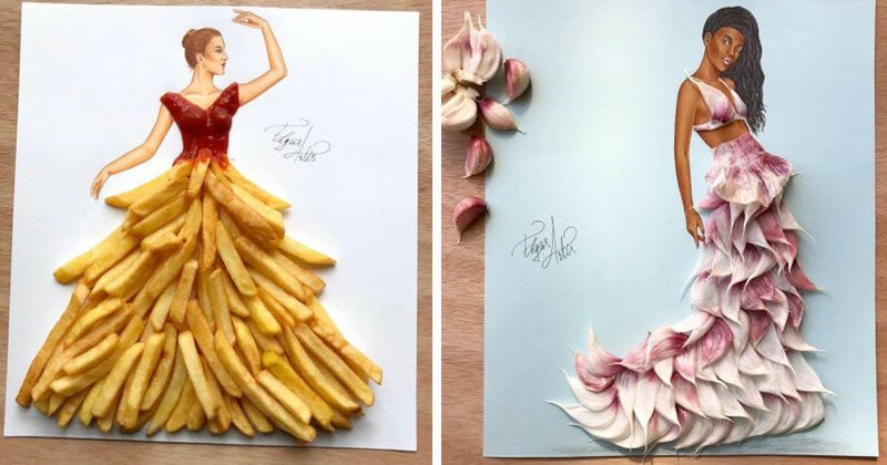 Этот художник публикует в Instagram* модные наряды из продуктов
