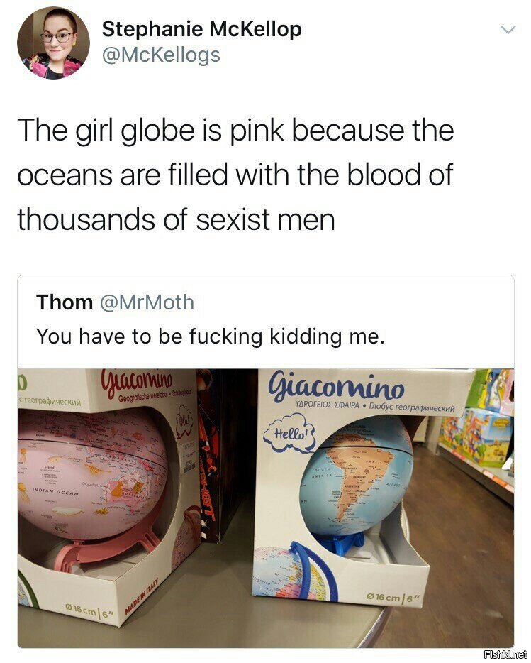&quot;Девчачий глобус розовый, потому что океан залит кровью мужчин-сексистов...