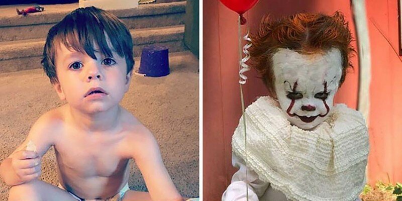 Подросток превратил своего младшего брата в страшнючего клоуна из фильма «Оно»
