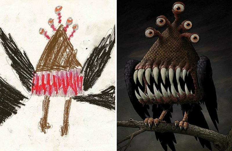 Художники рисуют монстров по детским эскизам