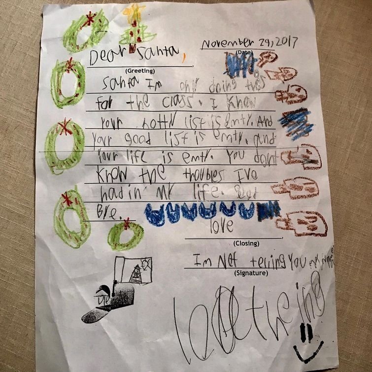 Мальчик рассмешил интернет своим письмом к Санте, полном безысходности