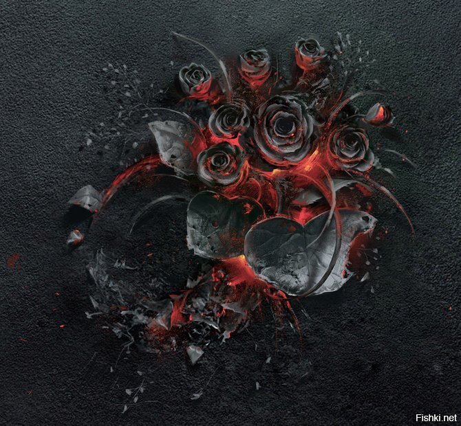 Мрачная красота: проект &quot;Пепел&quot; - букет горящих роз от Ars Thanea, ...