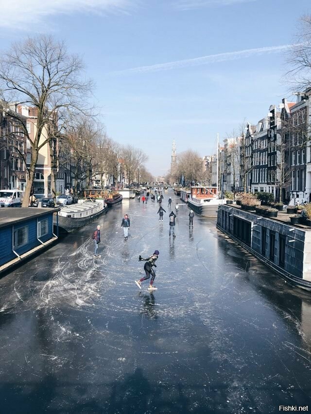 каналы Амстердама зимой