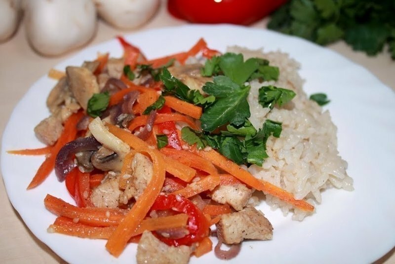 Рецепт быстрого ужина. Рис с овощами и филе в мультиварке. ПП