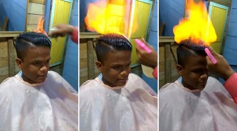 Парикмахеры создают зажигательные причёски, используя для этого расчёску и брызгалку с воспламеняющейся жидкостью