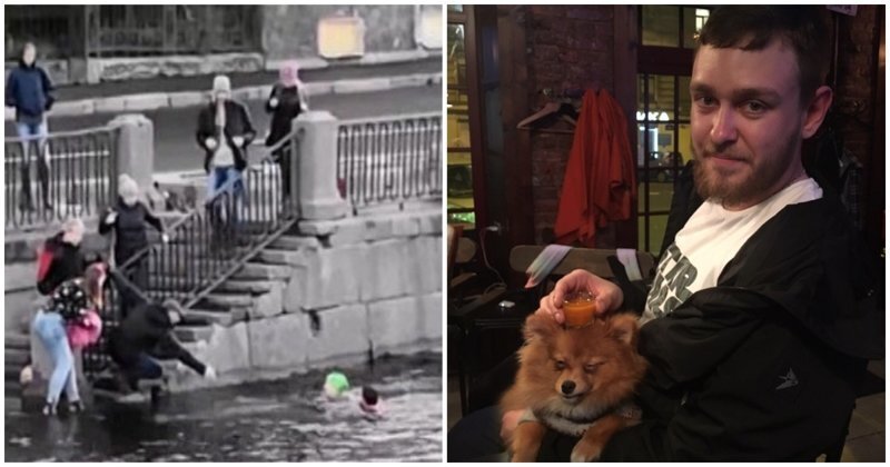 Спасение собаки и её хозяина из ледяной воды в Санкт-Петербурге