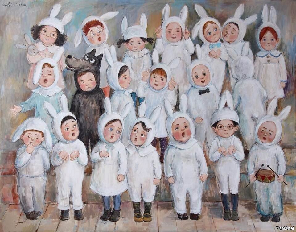 "серый волк и зайцы" Художник Нино Чакветадзе