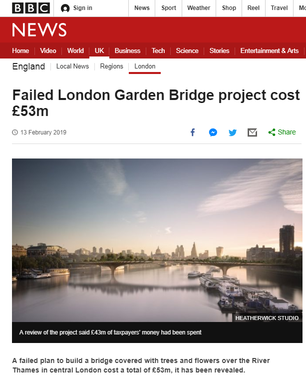 53 млн фунтов потратили в Британии на проект моста, который так и не был построен