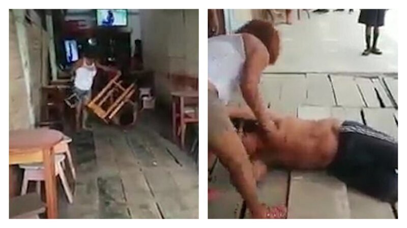 Жена избила мужа стулом, застав его в баре с другими женщинами