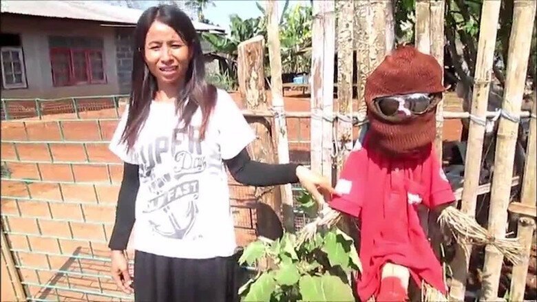 В тайской деревне для отпугивания злого призрака женщины используют чучела с огромными мужскими