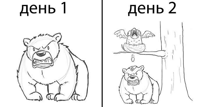 Все начинается с медведя: художник дорисовывал каждый день по одному персонажу, и вот что получилось