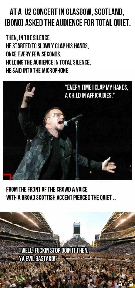 Во время концерта U2 в шотландском Глазго Боно попросил зрителей замолчать