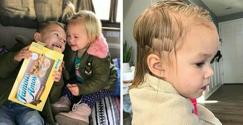 Трёхлетний мальчик подстриг младшую сестру, но она не в обиде
