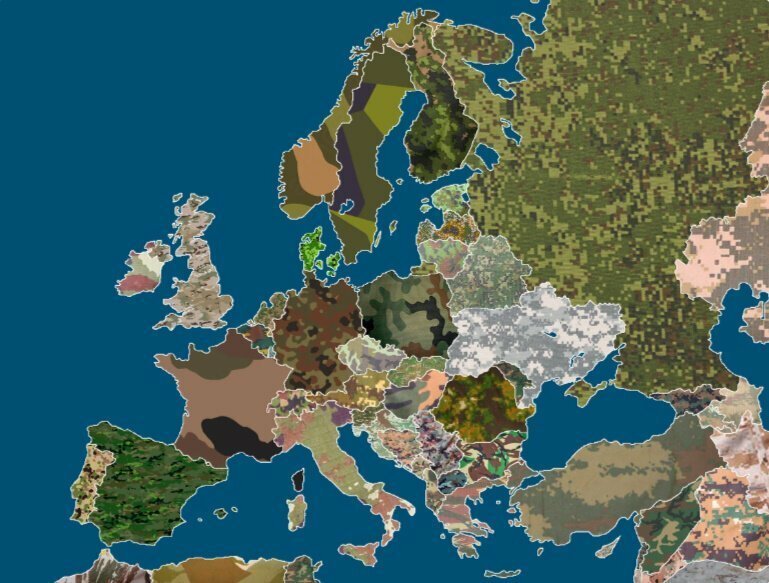 Как выглядят все актуальные камуфляжи европейских армий. На одной карте