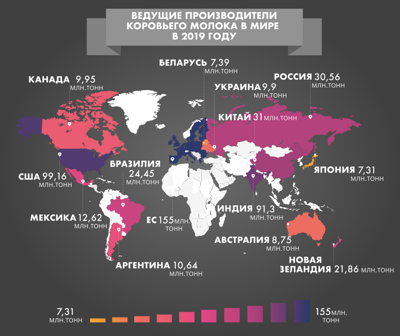 Ведущие производители молока в мире в 2019 году