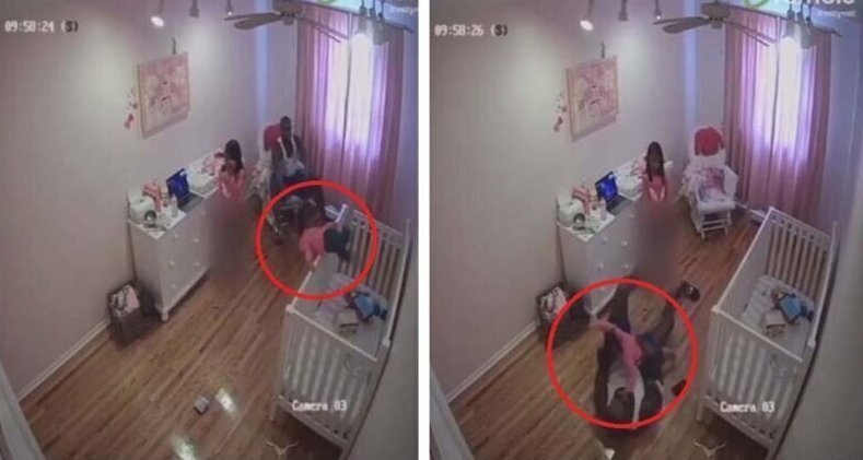Быстрая реакция помогла отцу поймать дочь, которая выпала из кроватки