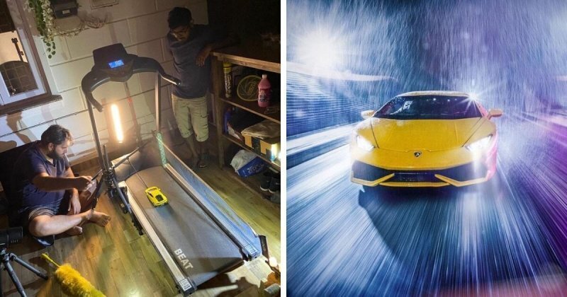 Фотограф на самоизоляции: парень сделал реалистичный фотографии спорткара, используя беговую дорожку