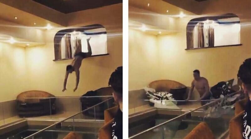 Подвыпивший мужчина совершил опасный прыжок, чтобы попасть в бассейн