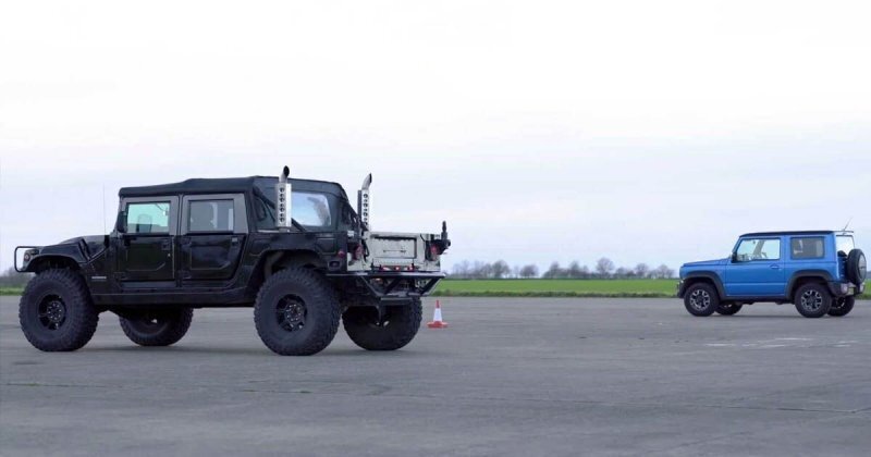 Давид и Голиаф: Hummer H1 сразился в дрэг-рейсинге с Suzuki Jimny