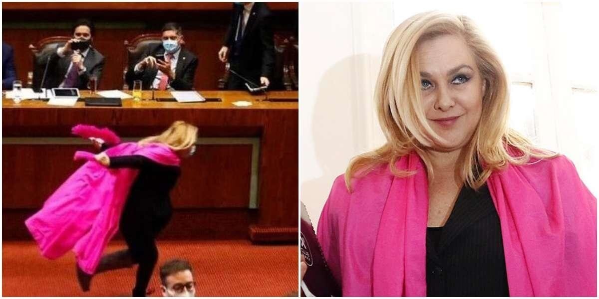 Узнав о повышении пенсий, депутат из Чили пустилась в пляс в розовом плаще