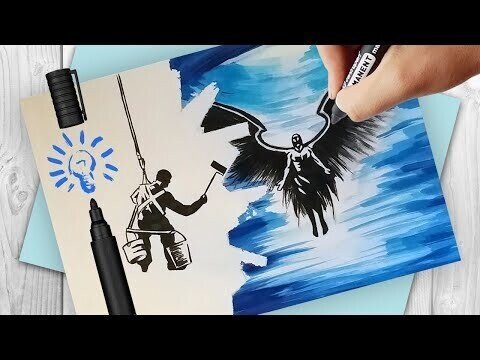 Как нарисовать ангела | Рисунок акварелью и маркером