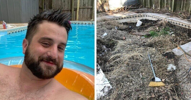 Мужчина неожиданно обнаружил во дворе своего дома бассейн