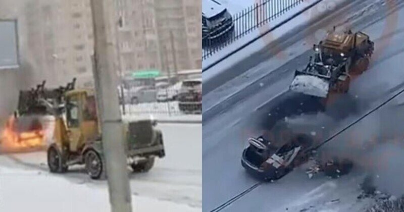 В Петербурге водитель снегоуборщика успел потушить загоревшееся авто до приезда пожарных