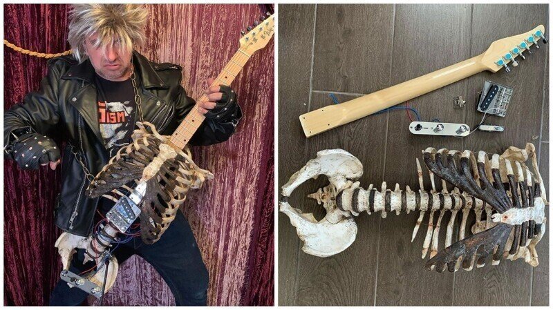Блэк-металлист сделал гитару из скелета своего дяди