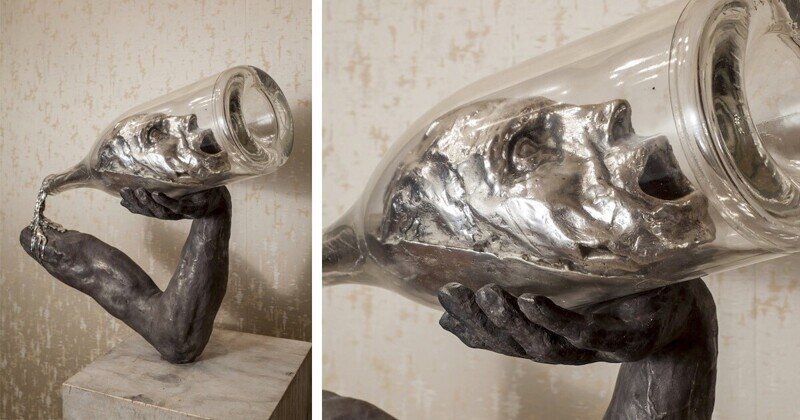 Скульптор показал тяготы алкоголизма в стекле и бронзе