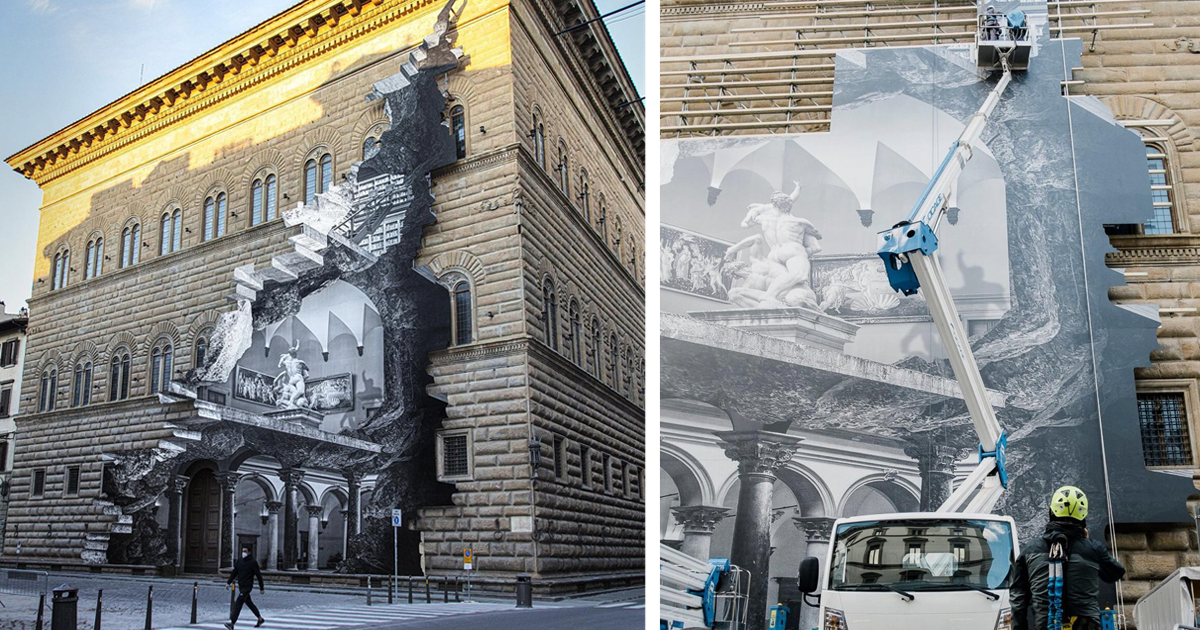 Художник символически «открыл» музей во Флоренции, разместив на фасаде фотоколлаж интерьера
