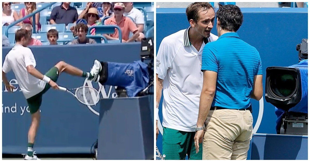 «Если я проиграю, то засужу вас»: российский теннисист едва не сломал руку, столкнувшись с камерой на турнире в США