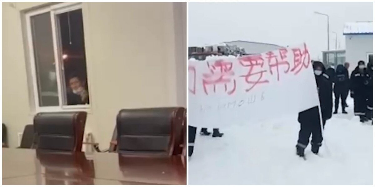 Китайские рабочие напали со снежками на административное здание, требуя денег и отправки домой