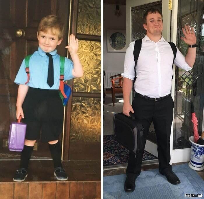 Фото в начальном и выпускном классах одного ученика