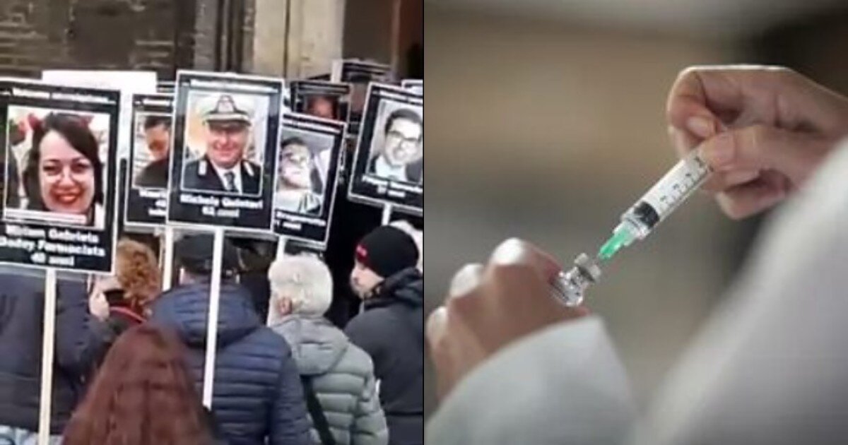 В итальянской Парме протестующие прошли колонной с портретами умерших после вакцинации