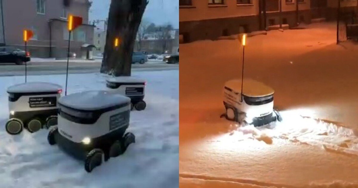 Восстание машин отменяется: в Таллине роботы-курьеры встали в пробку из-за снега