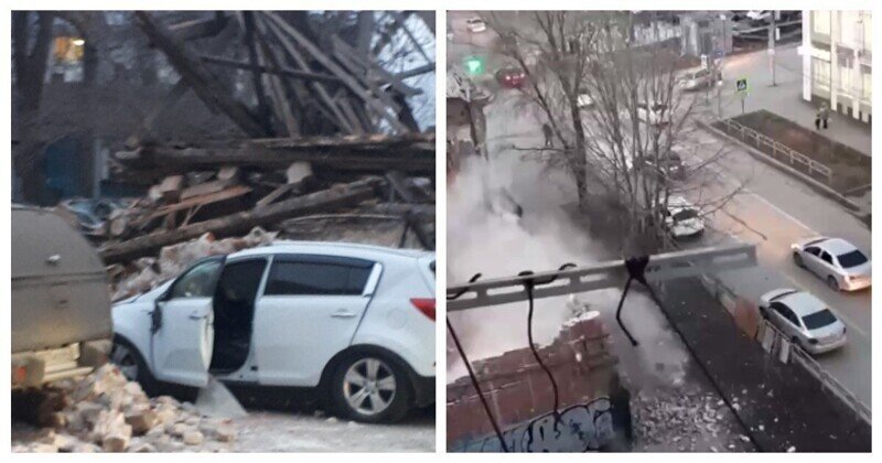 Демонтаж не удался: стена старого дома рухнула прямо на автомобиль с водителем