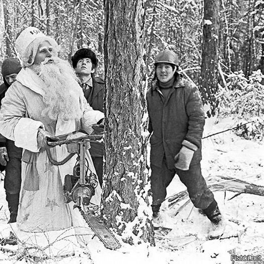 Дед Мороз инструктирует лесорубов