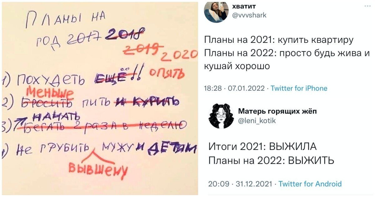 "Просто выжить!": пользователи поделились планами на 2022 год