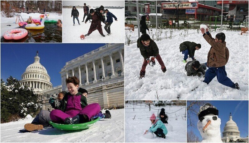 Веселье во время зимней погоды в разных странах мира