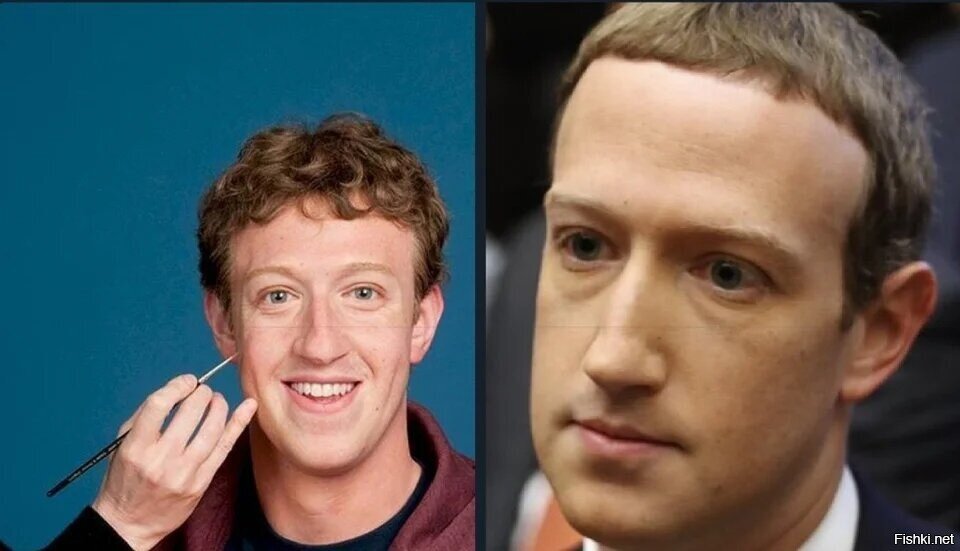 Слева - восковая копия Цукерберга