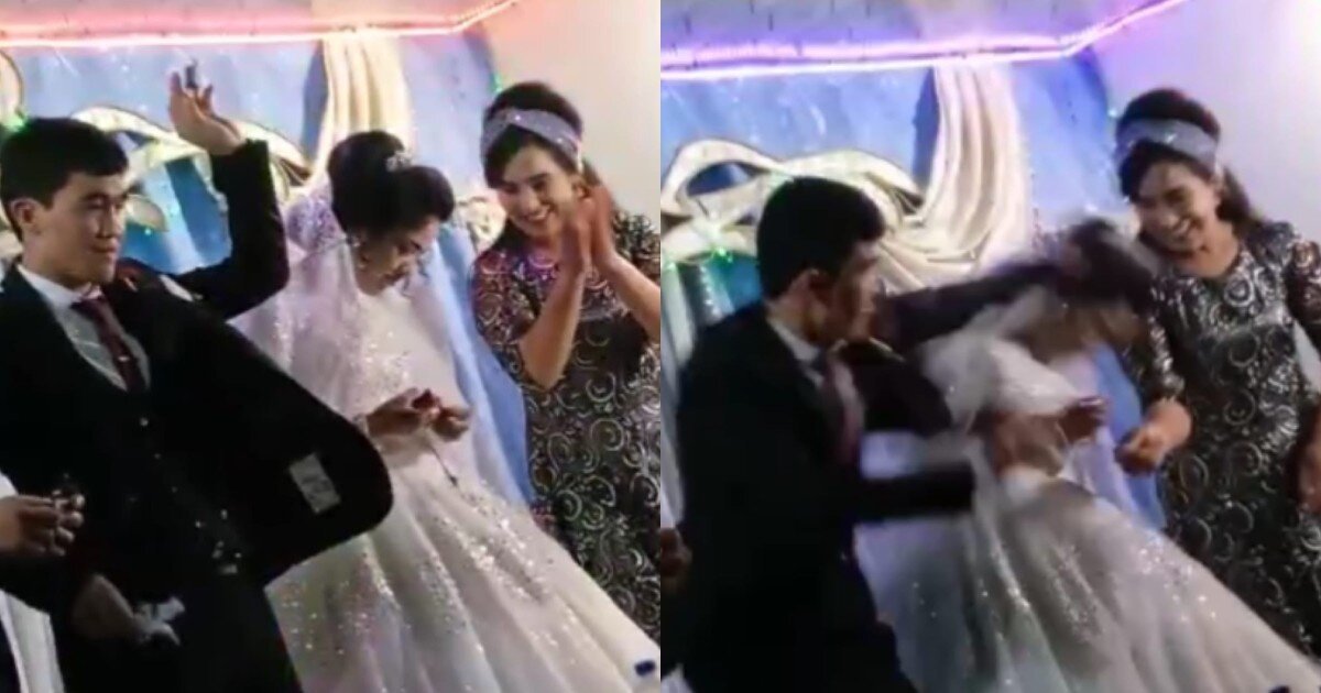 На свадьбе в Узбекистане жених не простил невесте выигрыша в конкурсе и показал, кто в семье главный