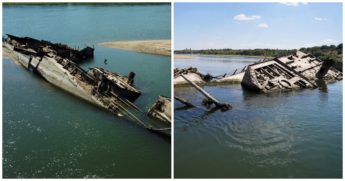 В обмелевшем Дунае показались останки немецких военных кораблей