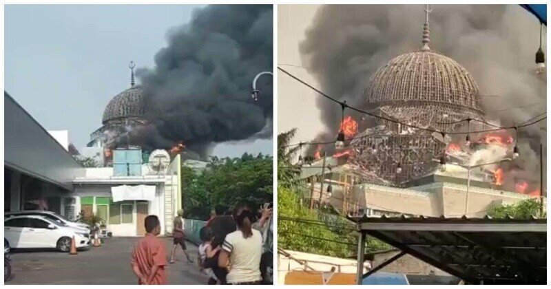 В Индонезии купол Большой мечети исламского центра обрушился  из-за пожара